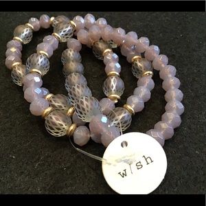 WISH BRACELETS LAVENDER PURPLE SILVER GRAY BEADS SET OF 3